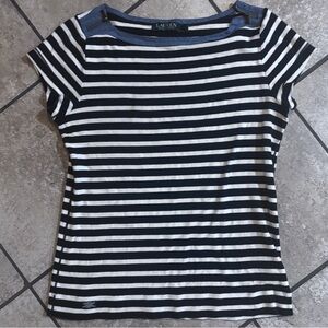 🔅RALPH LAUREN
Blue & White Striped Top
W/ Zippers on collar
Sz.L 
Like New